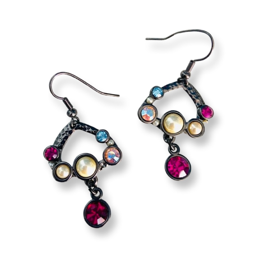 Cute Brand New Aurora Borealis Rhinestones Faux Pearls Earrings